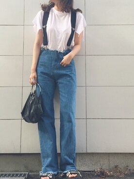 「CLANE（クラネ）の【CLANE】SQUARE SLEEVE T-SHIRT（Tシャツ/カットソー、ホワイト系）」を使った、Rinoさん（レディース・168cm）の夏コーディネート