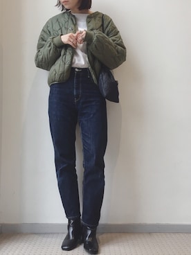 「LOWRYS FARM（ローリーズファーム）のキルティングブルゾン　780948 （ブルゾン、グリーン系）」を使った、Rinoさん（レディース・168cm）の冬コーディネート
