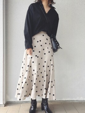 「CLANE（クラネ）の【PULP】CLANE / クラネ DRAWSTRING STUDS BAG（ショルダーバッグ、ブラック系）」を使った、Rinoさん（レディース・168cm）の春コーディネート