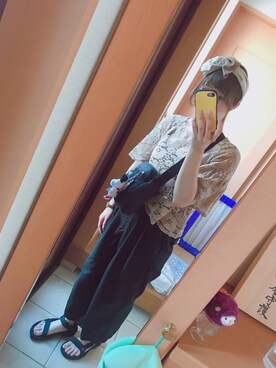 「ブラウン×ブラック」｜「アイテム（サンダル）」を使った、Honnu◎さん（レディース・169cm）の夏コーディネート