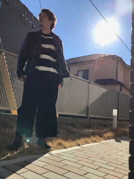 「コムサ」｜「アイテム（ライダースジャケット）」を使った、HARUKIさん（メンズ・169cm）の冬コーディネート