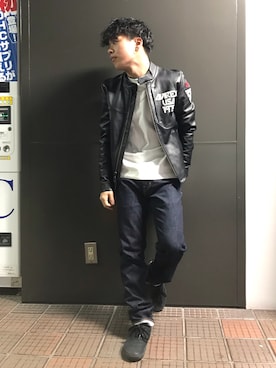 「TYPE BLUE（タイプブルー）のアイテム（パンツ）」を使った、Syunさん（メンズ・165cm）の秋コーディネート