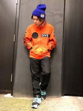 「ニットキャップ」｜「アイテム（ミリタリージャケット）」を使った、Syunさん（メンズ・165cm）の冬コーディネート