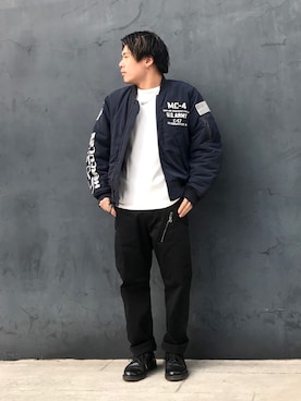 「スタッフセンバツ」｜「アイテム（MA-1）」を使った、Syunさん（メンズ・165cm）の冬コーディネート