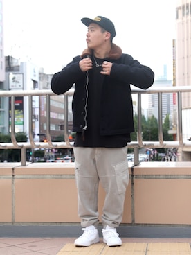 「アイテム（ミリタリージャケット）」を使った、Syunさん（メンズ・165cm）の秋コーディネート