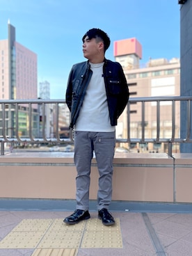 「スタッフセンバツ」｜「アイテム（ライダースジャケット）」を使った、Syunさん（メンズ・165cm）の春コーディネート