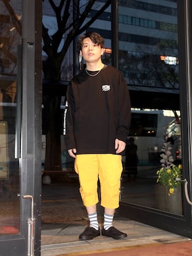 「アイテム（カーゴパンツ、イエロー系）」を使った、Syunさん（メンズ・165cm）の春コーディネート