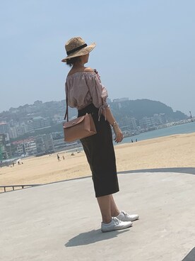 「NET（ネット）のアイテム（スカート、グリーン系）」を使った、久衣91さん（レディース・155cm）の夏コーディネート