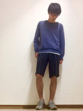 「ブラックウォッチ」｜「アイテム（スウェット）」を使った、おせりさん（メンズ・173cm）の春コーディネート