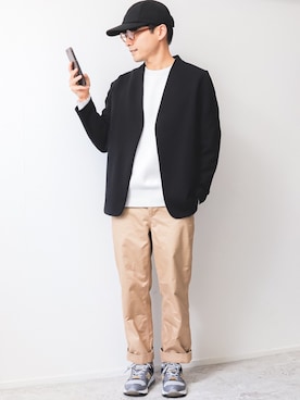 「ノームコア」｜「アイテム（キャップ）」を使った、kurashinoiyashiさん（メンズ・160cm）の冬コーディネート