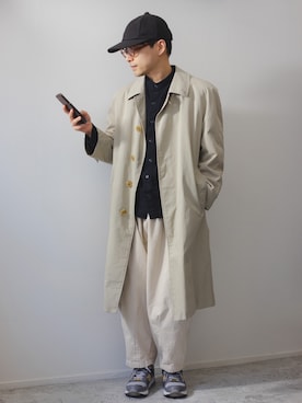 「バルーンパンツ」｜「アイテム（ステンカラーコート）」を使った、kurashinoiyashiさん（メンズ・160cm）の冬コーディネート