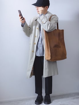「バーバリー」｜「アイテム（ステンカラーコート）」を使った、kurashinoiyashiさん（メンズ・160cm）の春コーディネート
