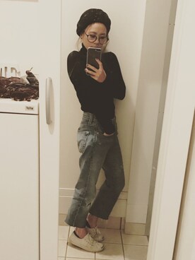 「ドラフトリーバイス」｜「アイテム（ハンチング/ベレー帽）」を使った、mayuさん（レディース・151cm）の冬コーディネート