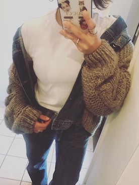 「ゆるニット」｜「アイテム（デニムジャケット）」を使った、mayuさん（レディース・151cm）の秋コーディネート