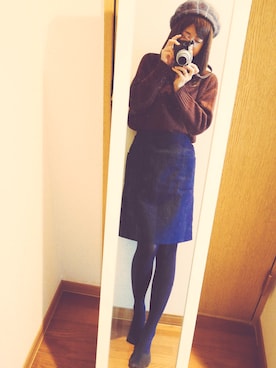 「LEPSIM（レプシィム）の5Gヨコケーブルハイネックプルオーバー　732728（ニット/セーター、ブラウン系）」を使った、yu-yuさん（レディース）の冬コーディネート