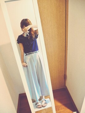 「UNIQLO（ユニクロ）のドレープワイドアンクルパンツ（その他パンツ、ブラウン系）」を使った、yu-yuさん（レディース）の夏コーディネート