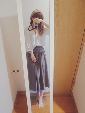 「ikka（イッカ）のギャザーロングスカート（スカート、ブラウン系）」を使った、yu-yuさん（レディース）の夏コーディネート