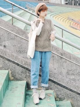 「pants」｜「アイテム（帽子）」を使った、如如RuRuさん（レディース・152cm）の春コーディネート