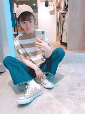 「OZOC（オゾック）のアイテム（デニムパンツ）」を使った、younaさん（レディース・151cm）の夏コーディネート