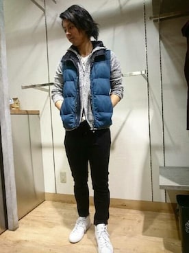 「アイテム（ダウンベスト、その他）」を使った、ニコルさん（メンズ・170cm）の秋コーディネート