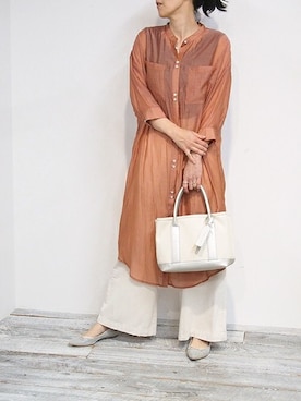 「シアーシャツワンピース」｜「アイテム（シャツワンピース）」を使った、ニコルさん（レディース・158cm）の夏コーディネート