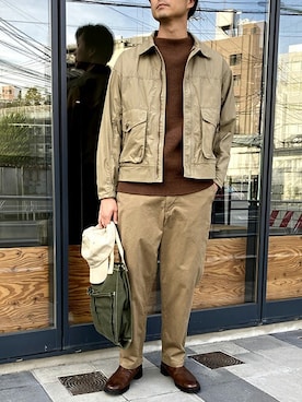 「BROOKLYN OVERALL（ブルックリンオーバーオール）のアイテム」を使った、ニコルさん（メンズ・178cm）の冬コーディネート