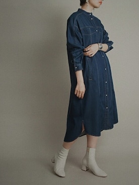 「179/WG（イチナナキュウダブルジー）のアイテム（シャツワンピース）」を使った、ニコルさん（レディース・163cm）の冬コーディネート