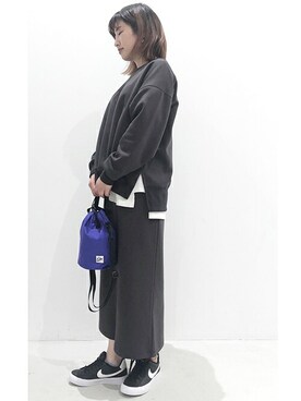 「巾着バッグ」｜「アイテム（アンサンブル）」を使った、ニコルさん（レディース・153cm）の冬コーディネート