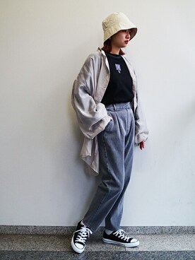 「179/WG（イチナナキュウダブルジー）のアイテム（帽子）」を使った、ニコルさん（レディース・158cm）の春コーディネート