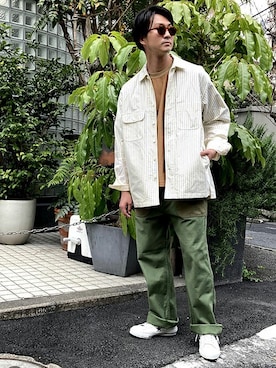 「BROOKLYN OVERALL（ブルックリンオーバーオール）のアイテム」を使った、ニコルさん（メンズ・178cm）の春コーディネート