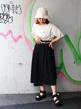 「179/WG（イチナナキュウダブルジー）のアイテム（帽子）」を使った、ニコルさん（レディース・158cm）の春コーディネート