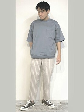 「ポケットＴシャツ」｜「アイテム（スウェット）」を使った、ニコルさん（メンズ・178cm）の春コーディネート