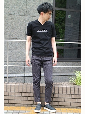 「NICOLE CLUB FOR MEN（ニコルクラブフォーメン）のアイテム（その他パンツ）」を使った、ニコルさん（メンズ・181cm）の夏コーディネート