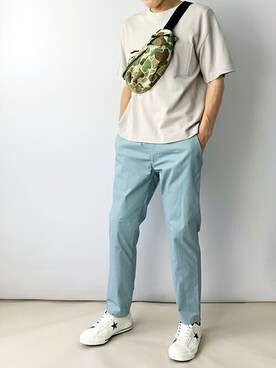 「ポケットＴシャツ」｜「アイテム（スウェット）」を使った、ニコルさん（メンズ・178cm）の夏コーディネート