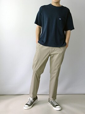 「ポケットＴシャツ」｜「アイテム（スウェット）」を使った、ニコルさん（メンズ・178cm）の夏コーディネート