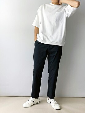 「ポケットＴシャツ」｜「アイテム（スウェット）」を使った、ニコルさん（メンズ・178cm）の夏コーディネート