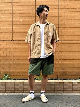 「BROOKLYN OVERALL（ブルックリンオーバーオール）のアイテム」を使った、ニコルさん（メンズ・178cm）の夏コーディネート