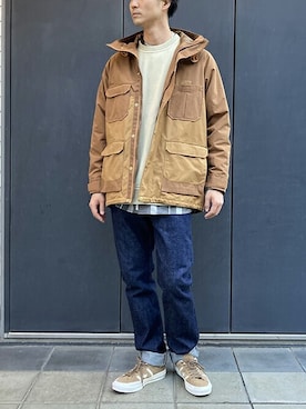 「BROOKLYN OVERALL（ブルックリンオーバーオール）のアイテム」を使った、ニコルさん（メンズ・178cm）の冬コーディネート