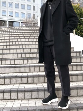 「BALENCIAGA」｜「アイテム（チェスターコート）」を使った、Riku Matsumuraさん（メンズ・165cm）の冬コーディネート