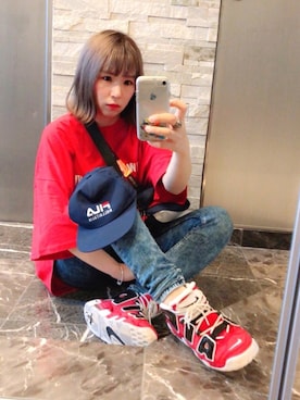 「FILA（フィラ）のアイテム（キャップ、ブルー系）」を使った、zoeさん（レディース・162cm）の夏コーディネート