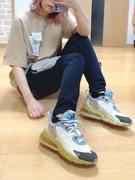 「mixxmixのアイテム（Tシャツ/カットソー、ベージュ系）」を使った、zoeさん（レディース・162cm）の夏コーディネート