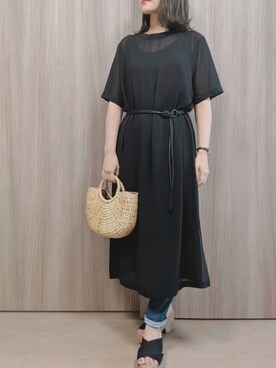 ベルトを使った 黒ワンピース の人気ファッションコーディネート Wear