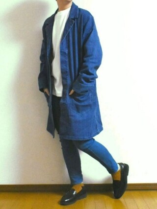 YUKIYA使用「EMMA CLOTHES（LINEN×COTTONストレッチデニムショップコート）」的時尚穿搭