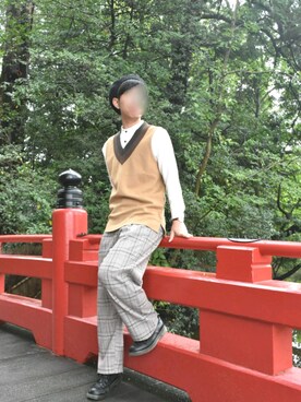 「グレンチェック」｜「アイテム（ハンチング/ベレー帽）」を使った、YUKIYAさん（メンズ・169cm）の秋コーディネート