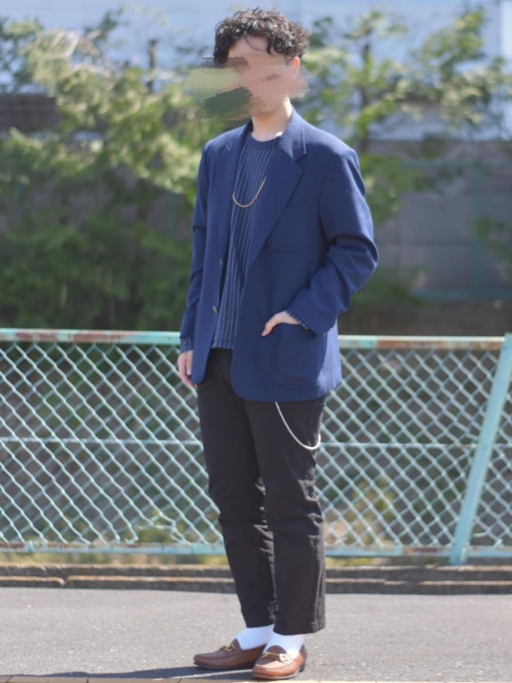 「平成最後のWEARISTAセンバツ、ジャケット、zozoデニム、ZOZO公認ユーザー、春コーデ、ストライプ、きれいめカジュアル、大人カジュアル、ローファー、春」｜「REGALのアイテム（ローファー、ブラウン系）」を使った、YUKIYAさん（メンズ・169cm）の春コーディネートの1枚目の写真