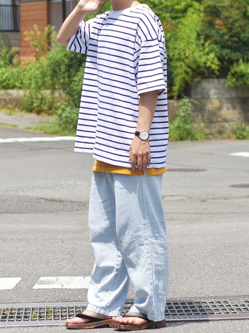 YUKIYA使用「ZOZO（ヘビーウェイトコットンクロップドTシャツ（パターンオーダー）／ホワイト×ブルー[WOMEN]）」的時尚穿搭