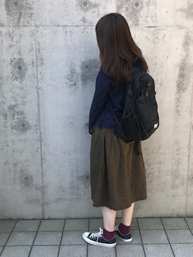 「ひざ丈スカート」｜「アイテム（スウェット）」を使った、rinrinさん（レディース・162cm）の秋コーディネート