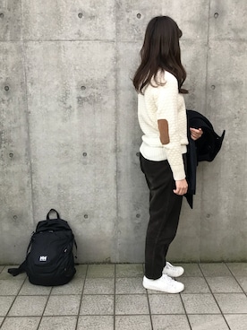 「白ニット、黒リュック」｜「アイテム（ジャケット/アウター）」を使った、rinrinさん（レディース・162cm）の冬コーディネート