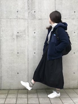 「黒スカート」｜「アイテム（ブルゾン）」を使った、rinrinさん（レディース・162cm）の冬コーディネート