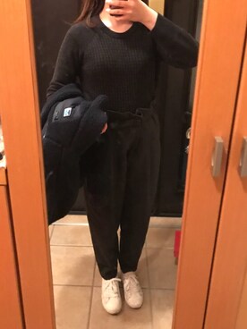 「ハイウエストパンツ」｜「アイテム（ブルゾン）」を使った、rinrinさん（レディース・162cm）の冬コーディネート